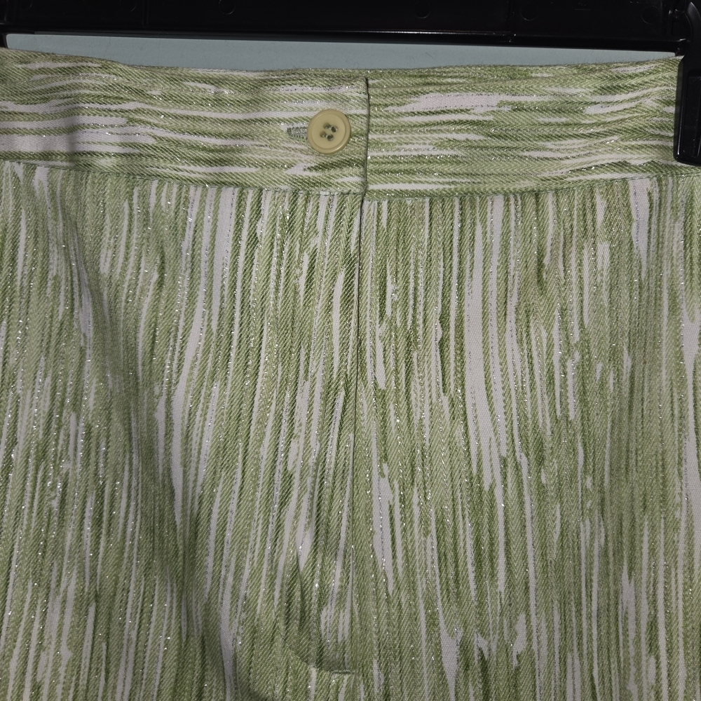 MetroStyle Stretch Green White Shimmer Ikat Stripe Straight Leg Pants Size 18 - Picture 7 of 14